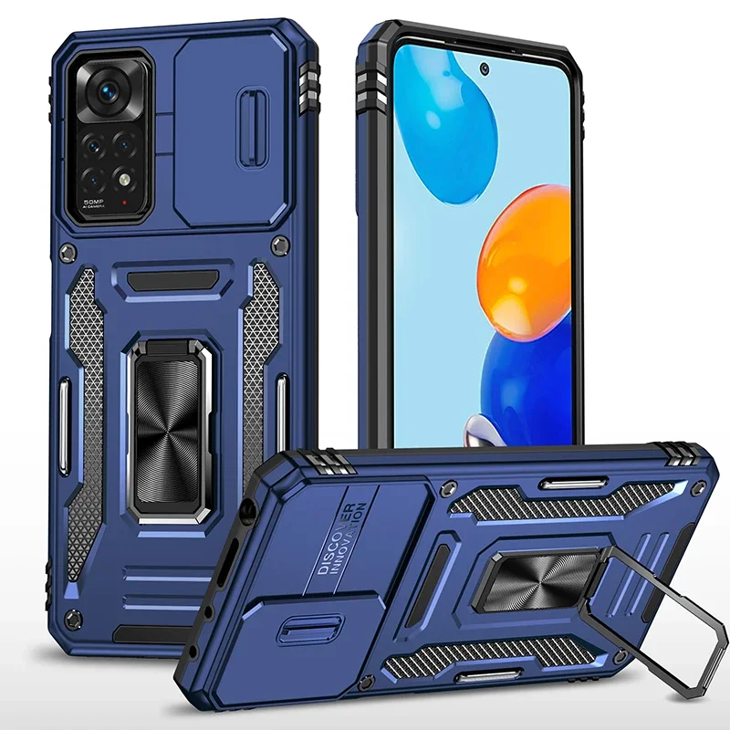 Armor Shockproof Case For Xiaomi Redmi Note 11 Pro Global 12 5G Poco X5 12S 4G Metal Stand Holder Slide Push Window Back Cover