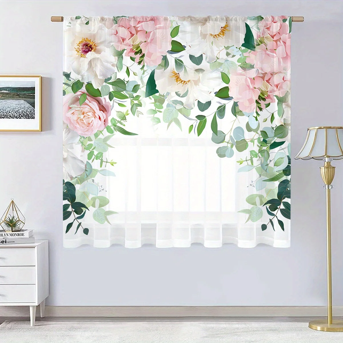 

Soft and Breathable Rose Flower Sheer Curtain for Living Room, Bedroom, and Office Decor - Enhance Privacy and Add Style