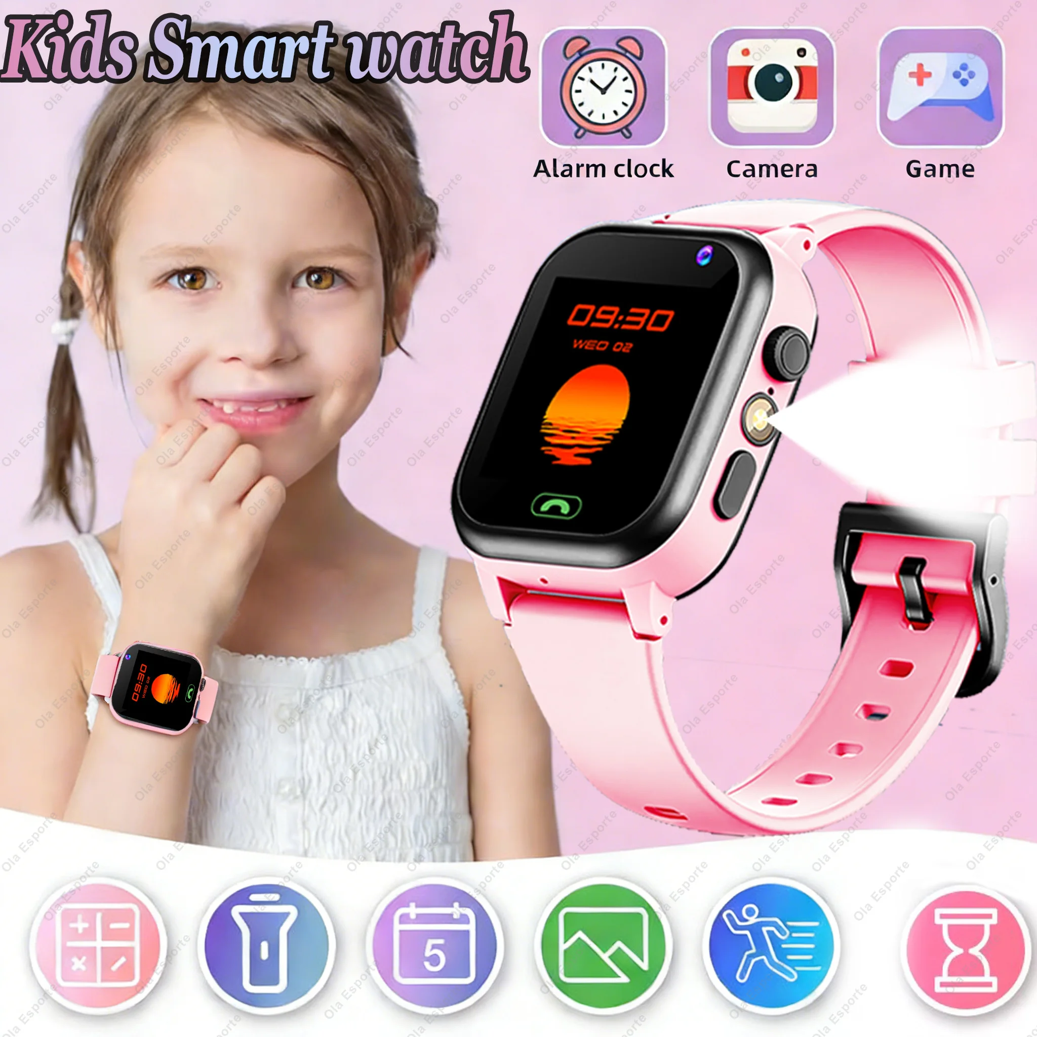 

Kids Smart Watch 2026 520mAh Music Camera Games Calendar SOS Calculator LBS Location LED Flashlight Smartwatch For Boys Girls