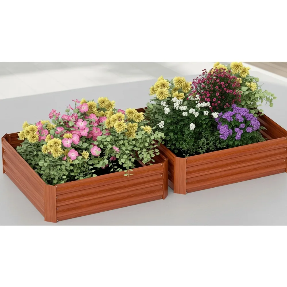 

Galvanized Raised Garden Bed Set of 2, 3.3'x3.3' Metal Planter Box for Vegetables Flowers Herbs Outdoor Gardening