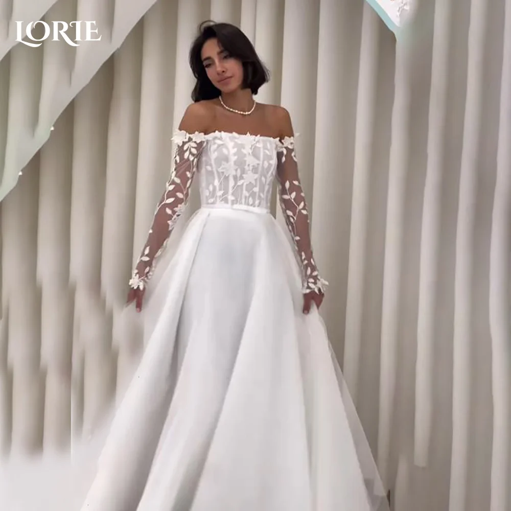 LORIE Vintage Lace Wedding Dress Applique Flower Off Shoulder Long Sleeve A-line Bridal Gown 2025Princess Bride Dress Customized