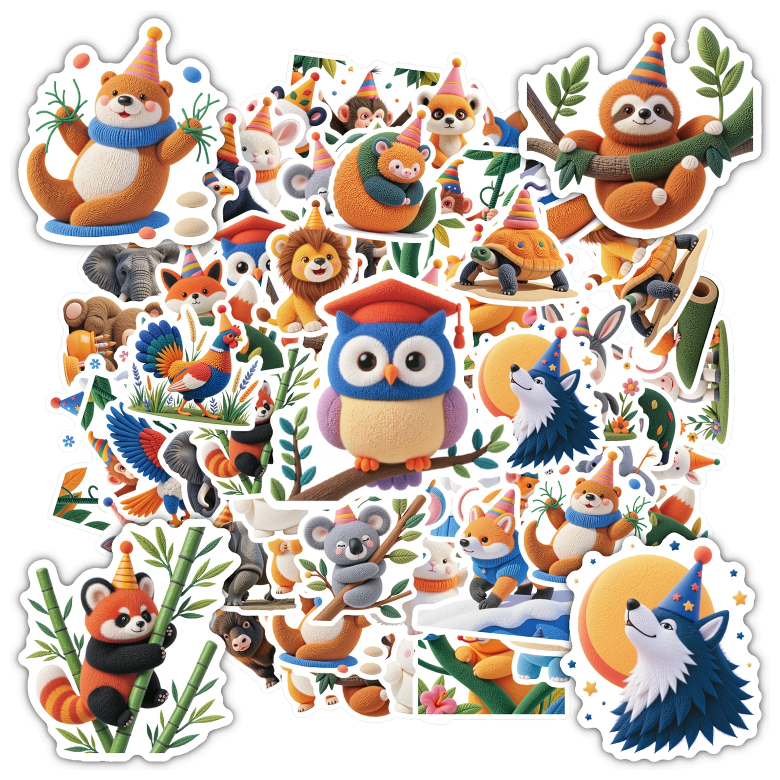 

35-70 шт. наклеек с мультяшными животными, милые праздничные наклейки с животными для украшения телефона, гитары, ноутбука, компьютера