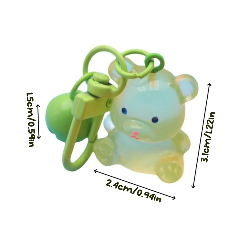 Luminous Cartoon Bear Chaveiro Animal boneca pingente, chaveiro, mochila encantos, decoração do carro, saco acessórios, cor