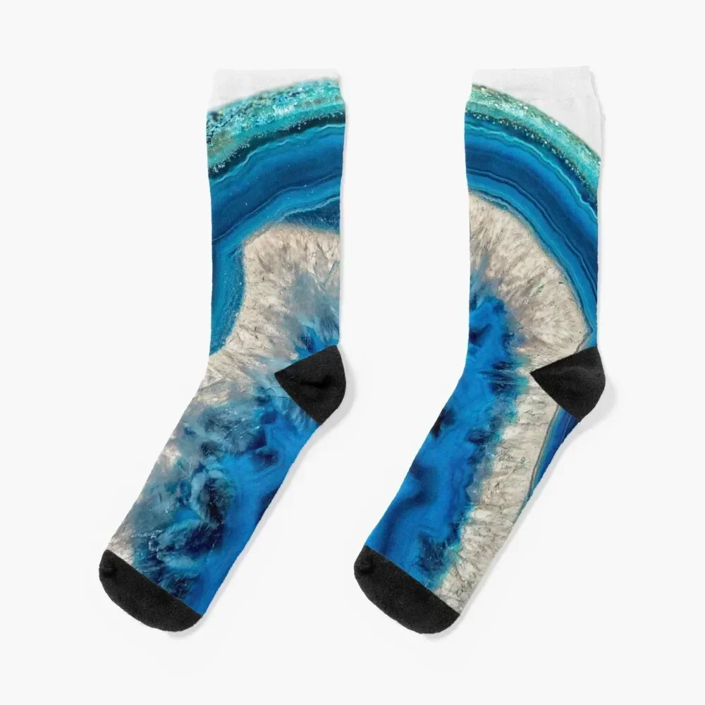 blue green agate slice Socks halloween Non-slip gym Men Socks Women's