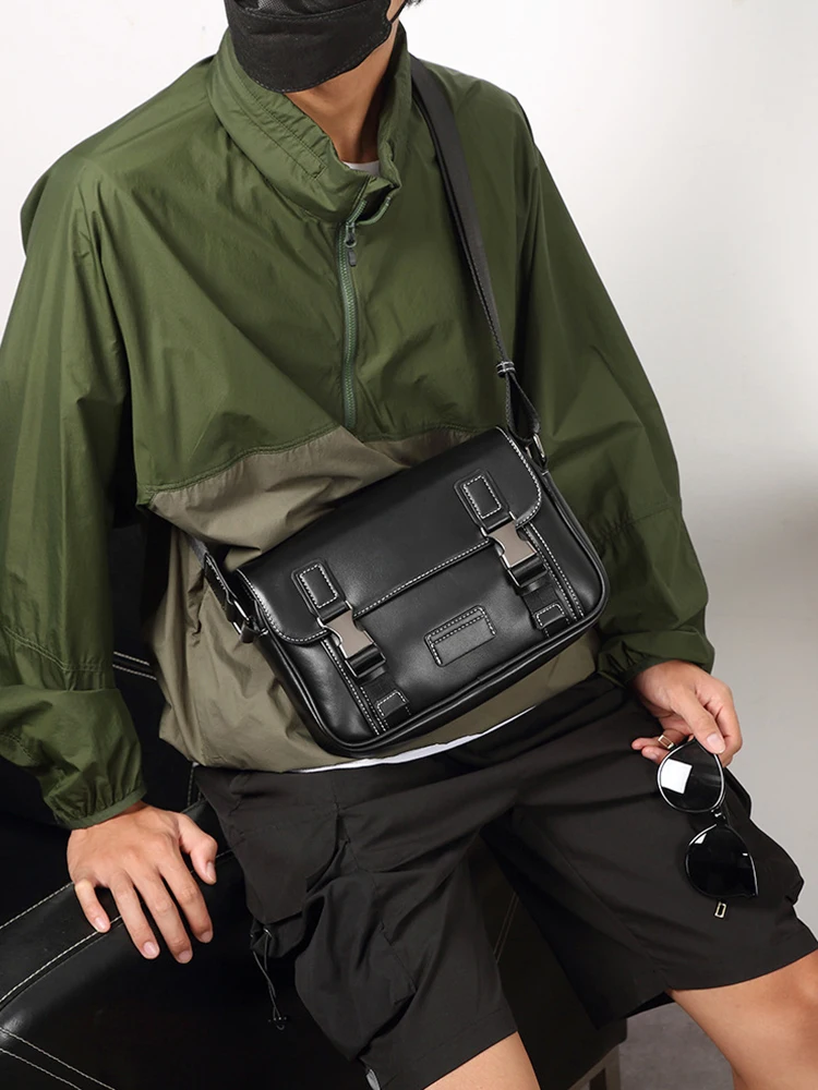 Trendy Street Sle Men's Crossbody Bag Leather Busin Commuter Bag Single oulder Bapa Small Size Cambrie Bag