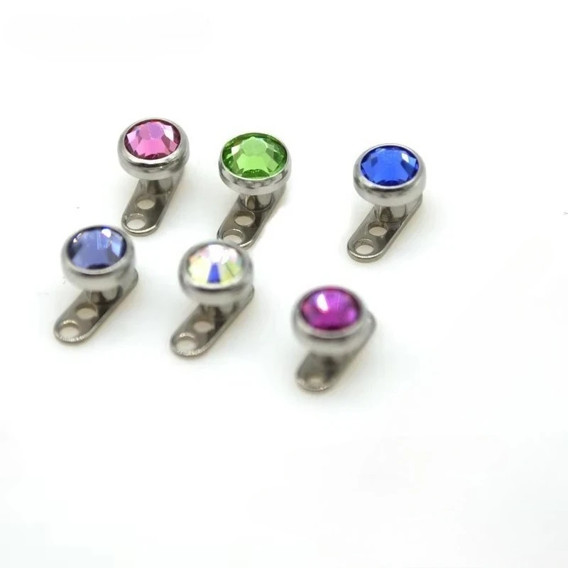

G23 Titanium F136 Dermal Anchor Skin Diver Body Piercing Jewelry Grade CZ CRYSTAL GEM 4.5mm Head Micro Retainers