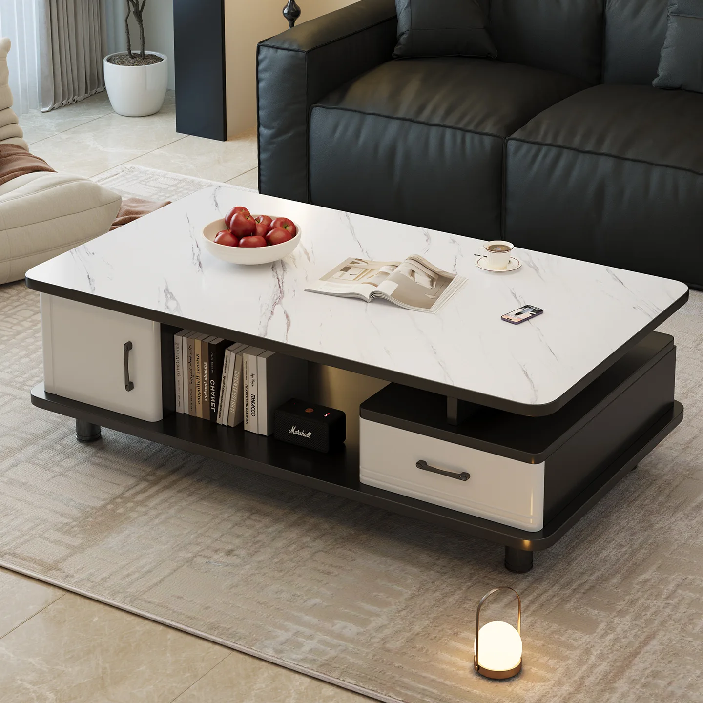 Coffee table living room high-end tempered glass small apartment table simple modern rock slab tea table