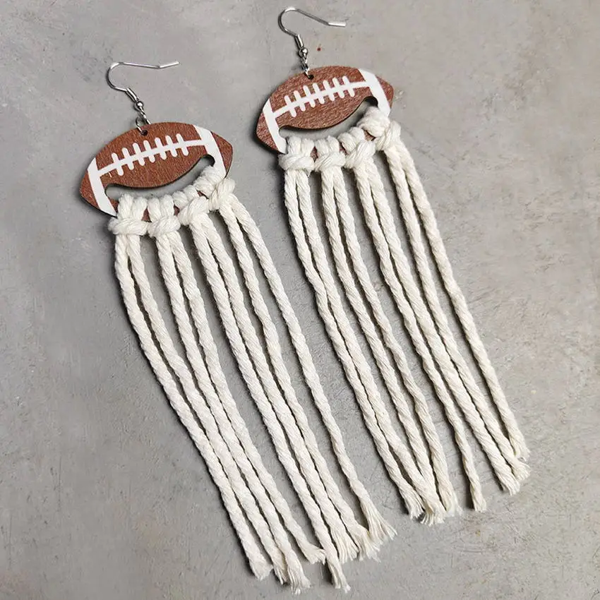 BASEBALL or SOFTBALL Long Fringe Earrings for Women Sports Soccer Basketball Macrame Earrings Football Season Gifts for Ger