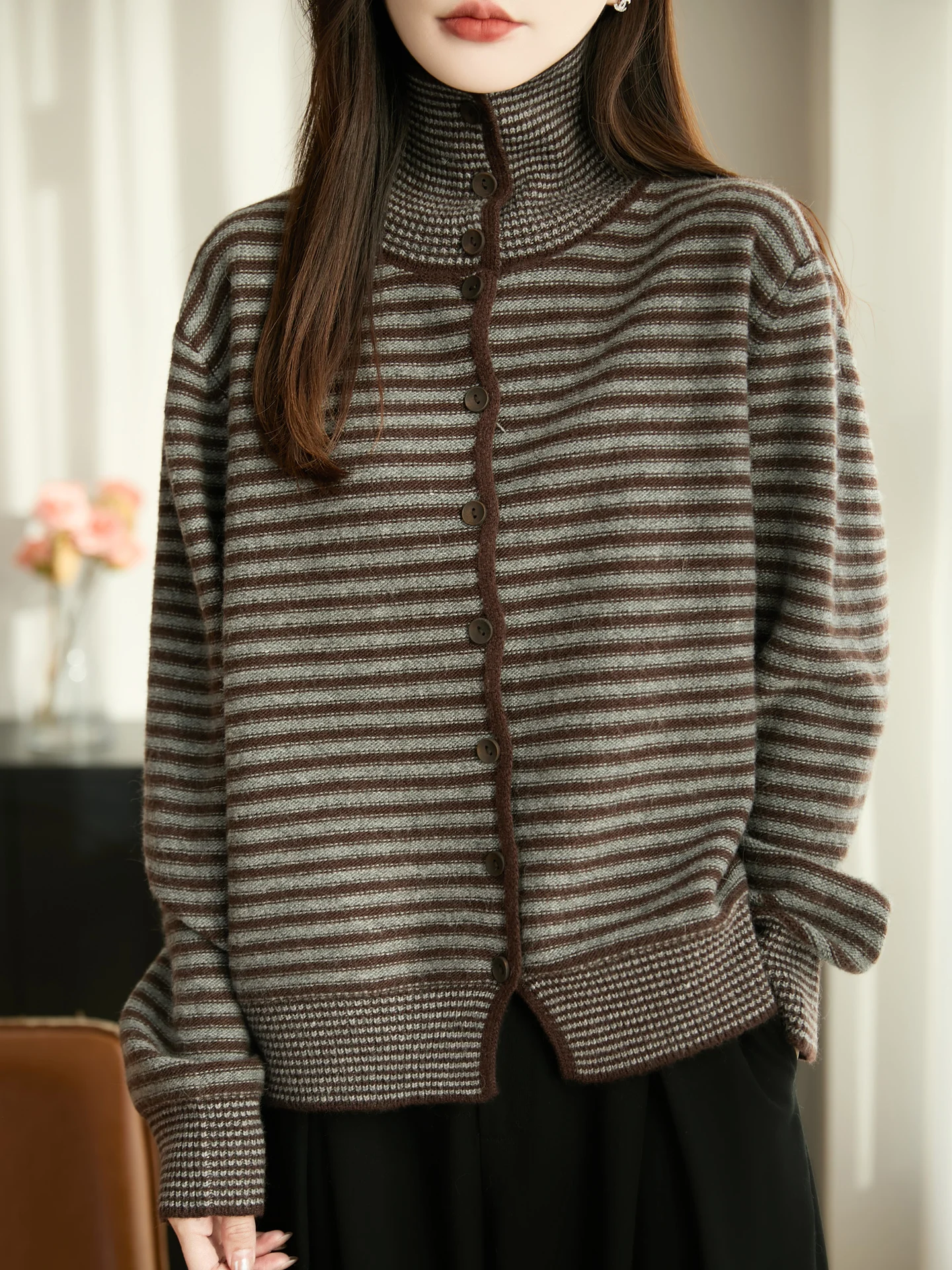 جديد المرأة 30% ميرينو رداء علوي من الصوف فضفاض الخريف الشتاء الإناث محبوك الياقة المدورة سترة سيدة جيرسي ملابس طويلة الأكمام بلايز #2