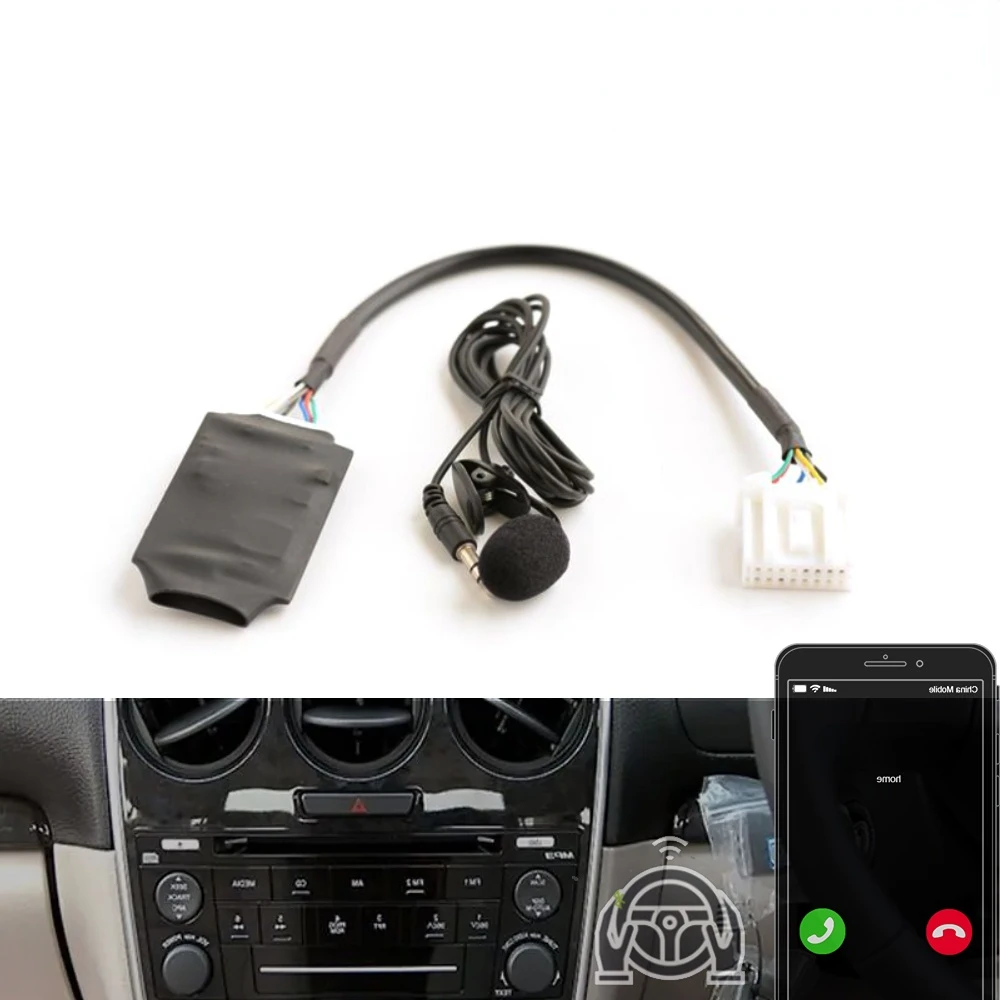 Zestaw samochodowy Bluetooth 5.0 Adapter audio AUX Mikrofon głośnomówiący 3,5 mm Kabel sterujący do kierownicy Mazda 3 5 6 MPV CX7 Adaptery