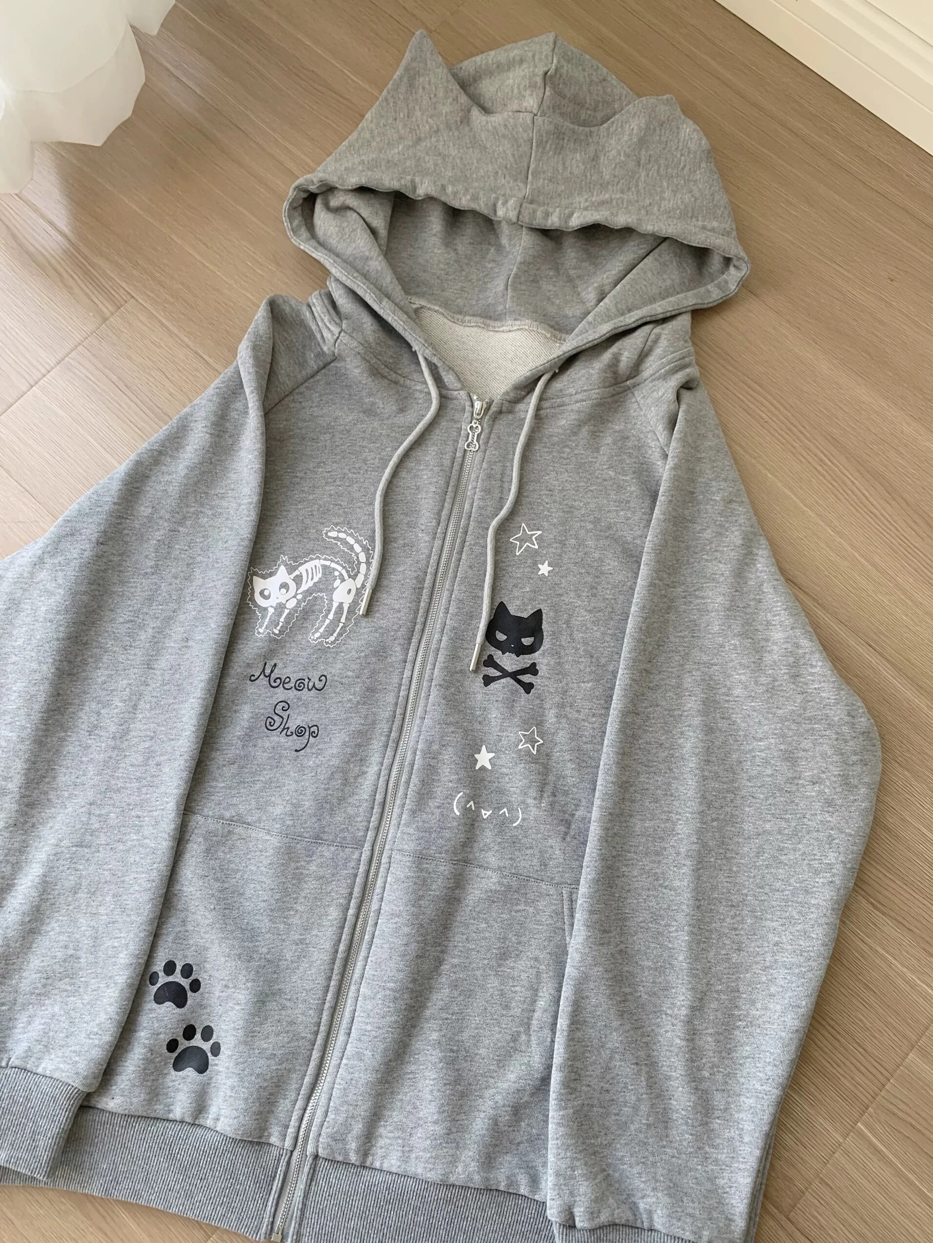 Subculture Black Cute Sweatshirts Coat Women\'s Clothing Stand Neck Zipper Jackets Y2k Tops Fashion Casual Hoodies Ropa Mujer