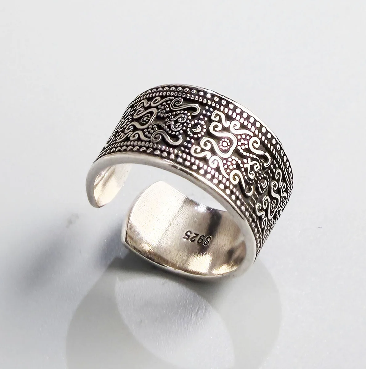 BF CLUB Ring aus 925er-Sterlingsilber für Damen, Schmuckmuster, Retro-Stil, offener Vintage-Ring, handgefertigt, allergiefrei, für Party, Geburtstag, Geschenk – Detail 3
