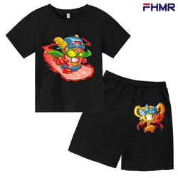 Super Zings Suitable for children Boys Girls 2-12 Year Summer Tops Cotton Tshirt Round Neck Short Sleeve Leisure Cartoon Kid Tee