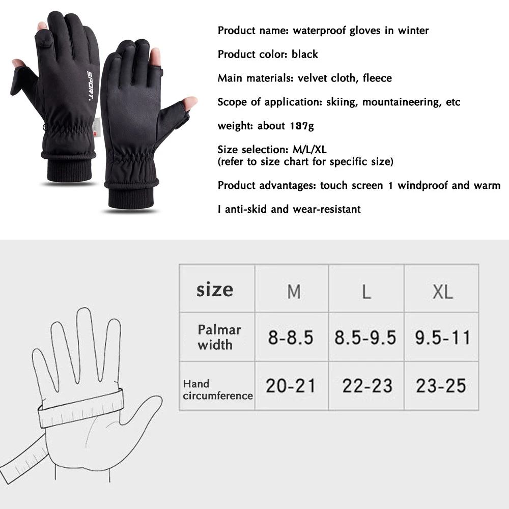 Męskie zimowe wodoodporne rękawiczki rowerowe Outdoor Sports Running Motorcycle Ski Touch Screen rękawiczki polarowe antypoślizgowe ciepłe pełne