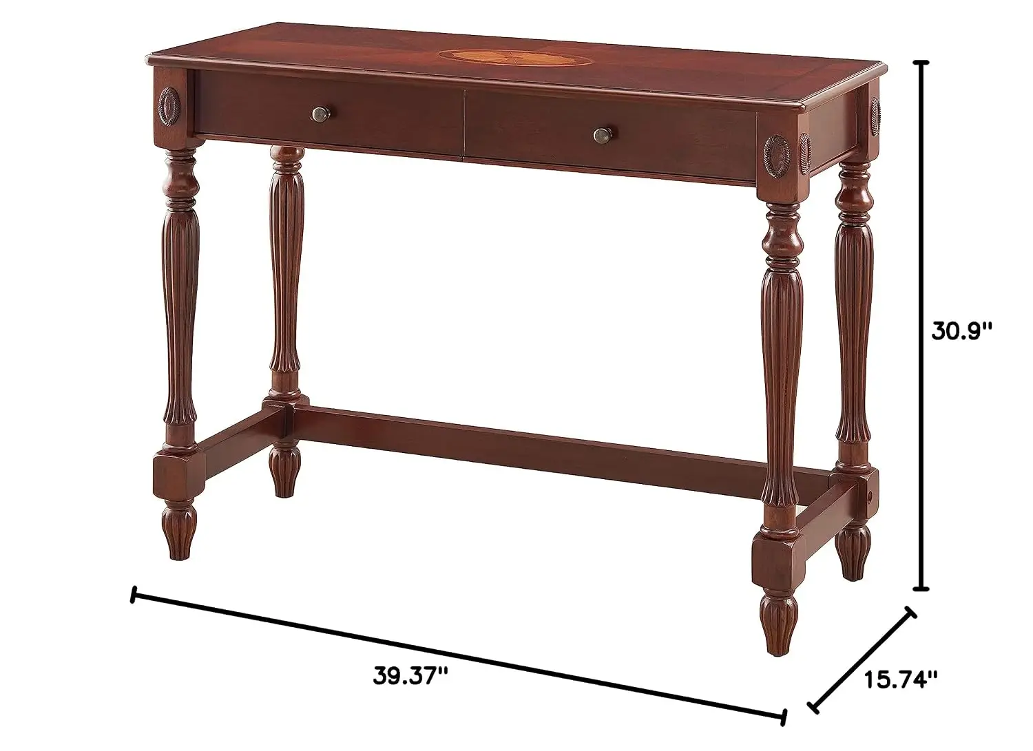 Vintage Wood Writing Desk With 2 Drawers, 39.4