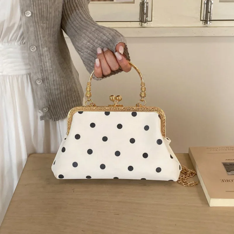 Fashion Polka Dot Handbag Shell Shape  Vintage Top Handle Purse Chain Crossbody Chic Shoulder  Casual Evening