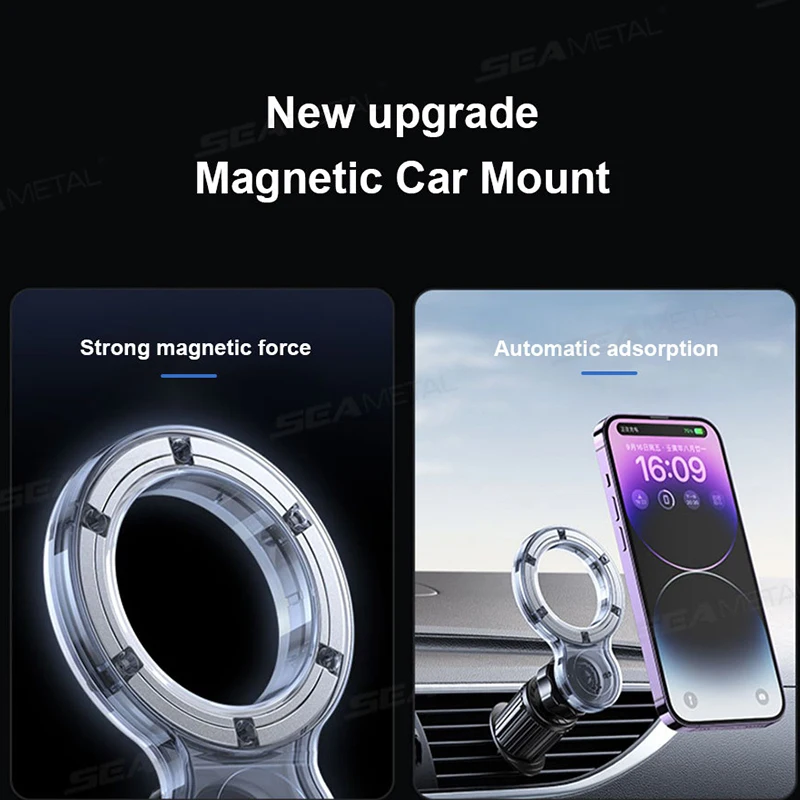 SEAMETAL Magnetic Car Phone Holder Air Outlet Vent Phone Bracket 360 Rotatable Angle Adjustable One Handed Operation Phone Mount