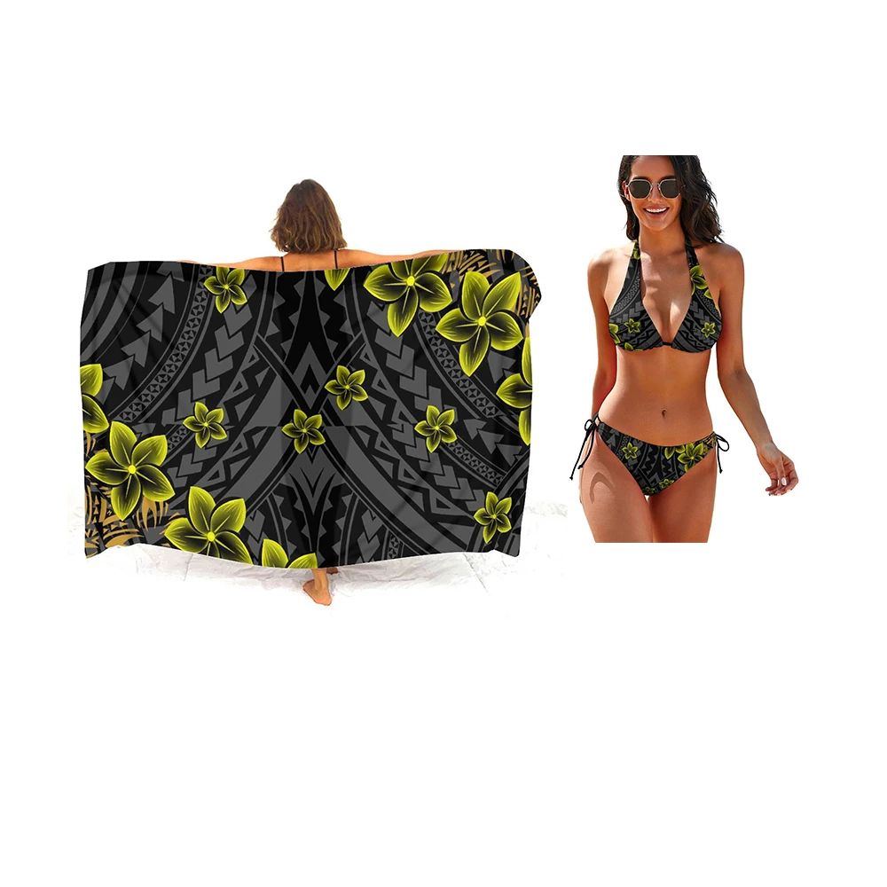 Customized Polynesian Printing Sarong Dress Lightweight Chiffon Beachwear Wrap Skirt Cover Up Scarf Match Casual Swimsuits