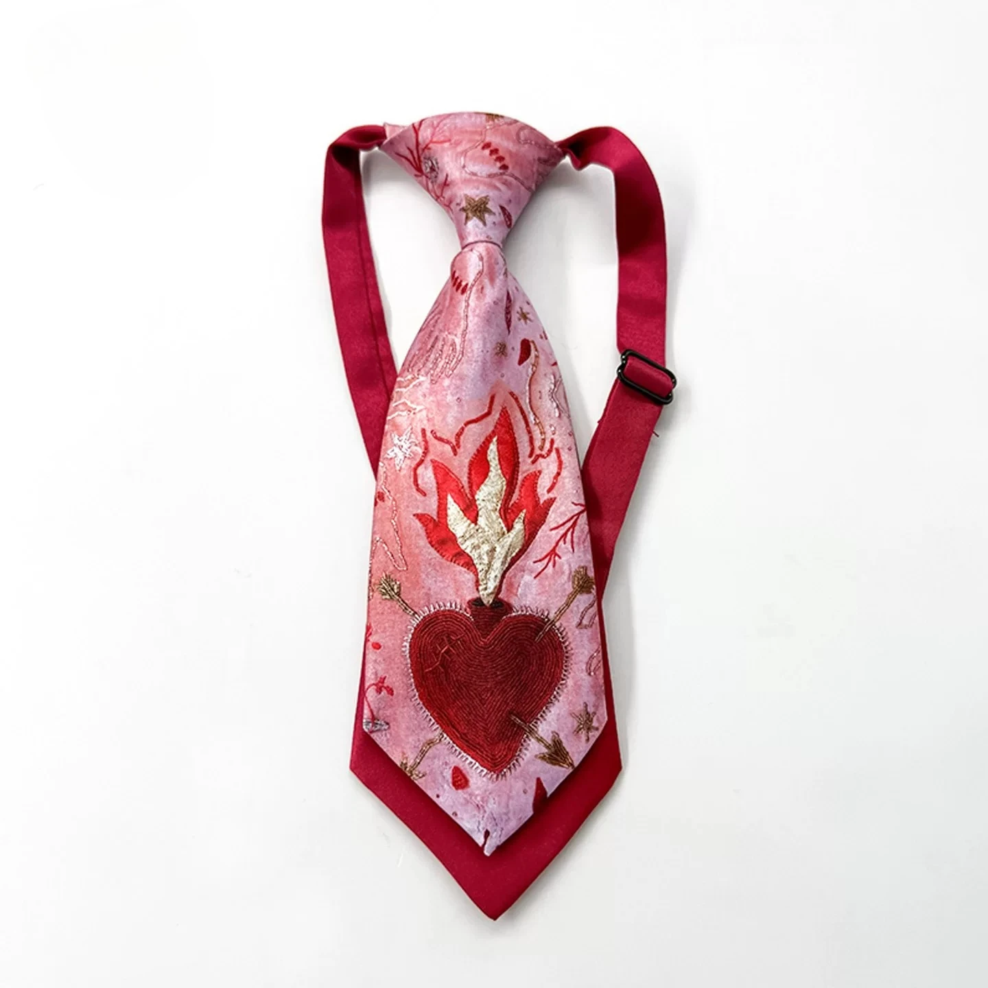 Double-layer Small Tie Short Sweet Cool College JK Fashion Decorative Necktie Shirt Accessories Cute Red Beaded Heart Necktie