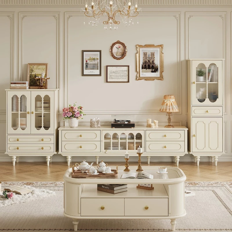 Solid wood wine cabinet Cream style dining side cabinet Transparent single door glass wine cabinet American light luxury