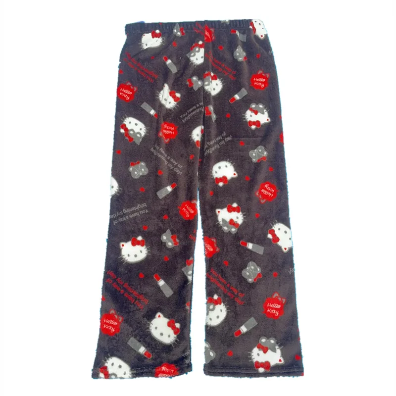 Hello Kitty Sanrio Flannel Pajamas Women White Warm Home Woolen Pants Autumn Loose Fashion Plush Trousers Wide-legged Pants