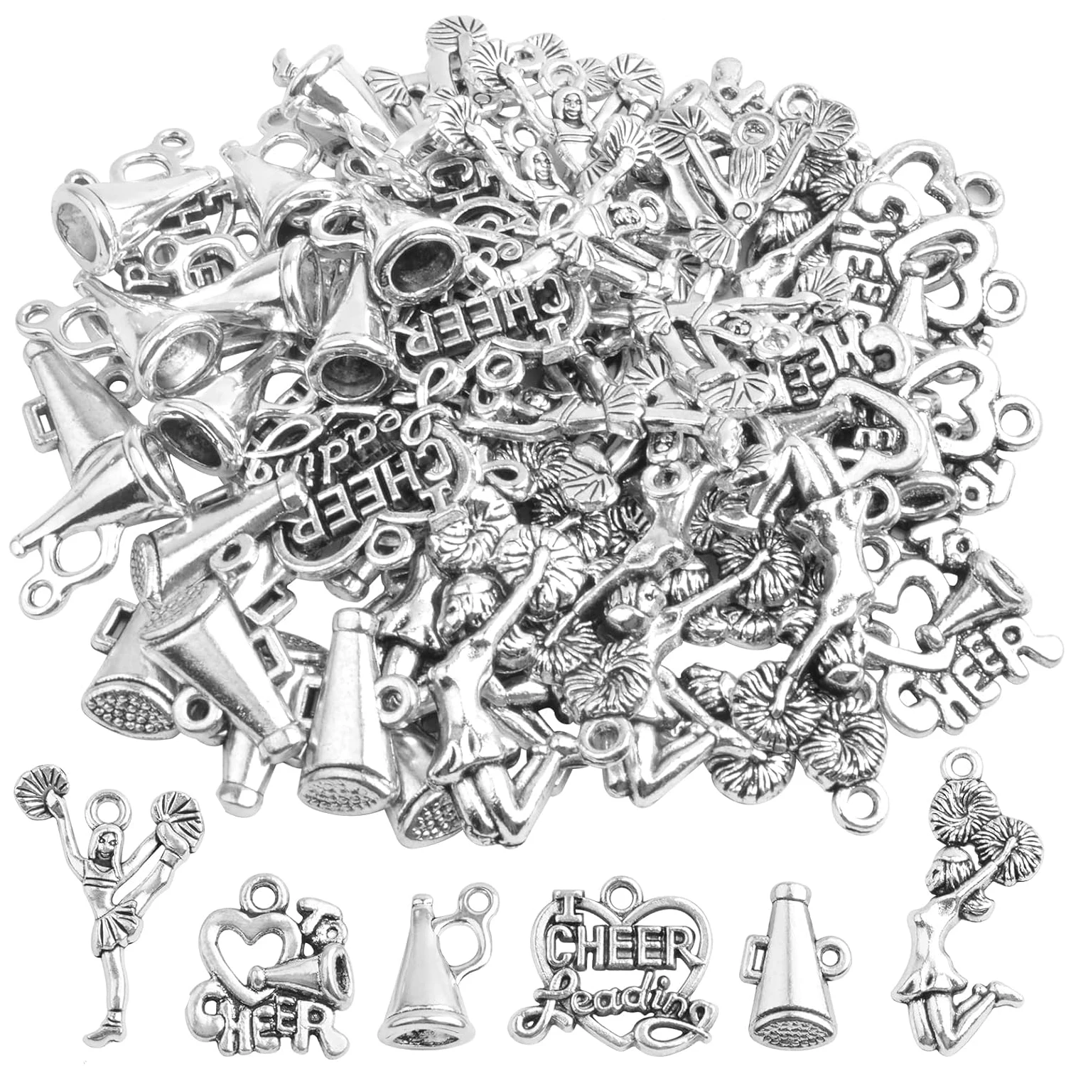

60 шт. подвесок в 6 стилях: тематические подвески для чирлидинга, тибетские сплавные подвески, гимнастические и спортивные тематики для изготовления ожерелий, браслетов и украшений своими руками
