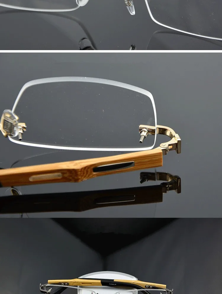 Chashma Marke Reinem Titan Rahmen Bambus Holz Brillen RX Männer Randlose Holz Brillen – Detail 6