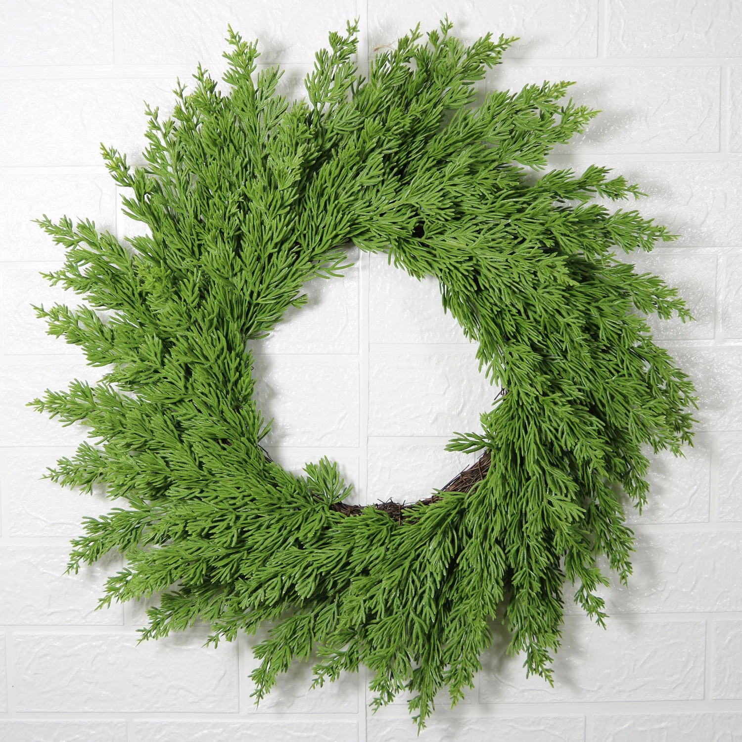 Christmas Green Pine Needle Wreath 50CM 20 inch Christmas Wreath Natural Rattan Ring Holiday Front Door Decoration Wall Decor