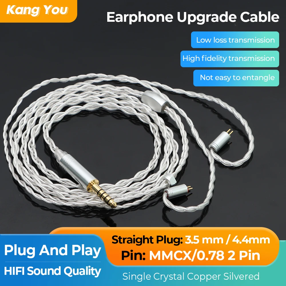 

Quality Headphone Cord 4 Strands Single Crystal Copper Silver Plating MMCX Earphone Cables 0.78 2Pin Headphone Upgrade Cable