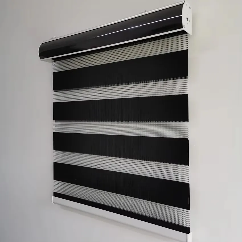 

Modern Black Color Cordless/Motorized Double Layer Zebra Blinds Roller Blinds Window Shades Cut To Sizes