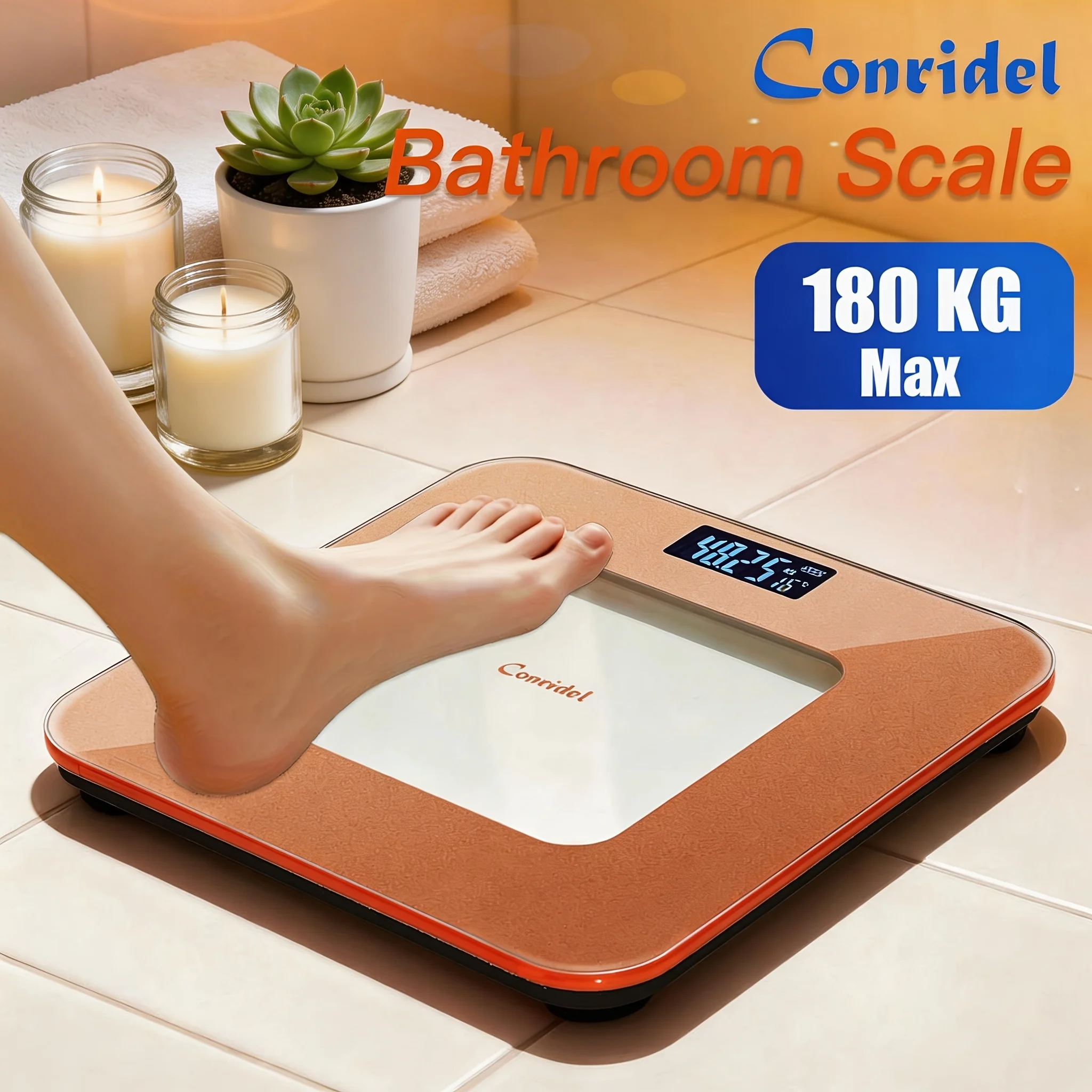 Household Digital Bathroom Weighing Scale High‑Accuracy Sensor Max 180KG 396.8LB Large LCD Display Battery Powered Battery Included Stream Gold Pink Olive Green Star Orange For Body Weight Measuring