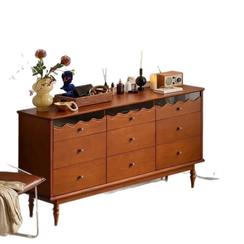 

Nordic solid wood nine-bucket cabinet in the ancient style simple light luxury small apartment locker, living room storage