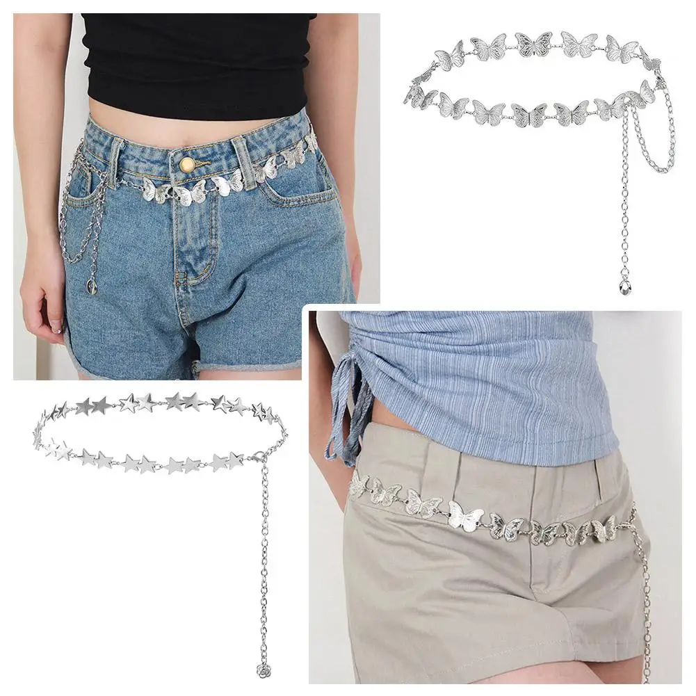 Girls Butterfly Waist Chain Metal Five-pointed Chain Jewelry Sexy Beads Waist Body Chain Chains Accessory Fashion U4O6