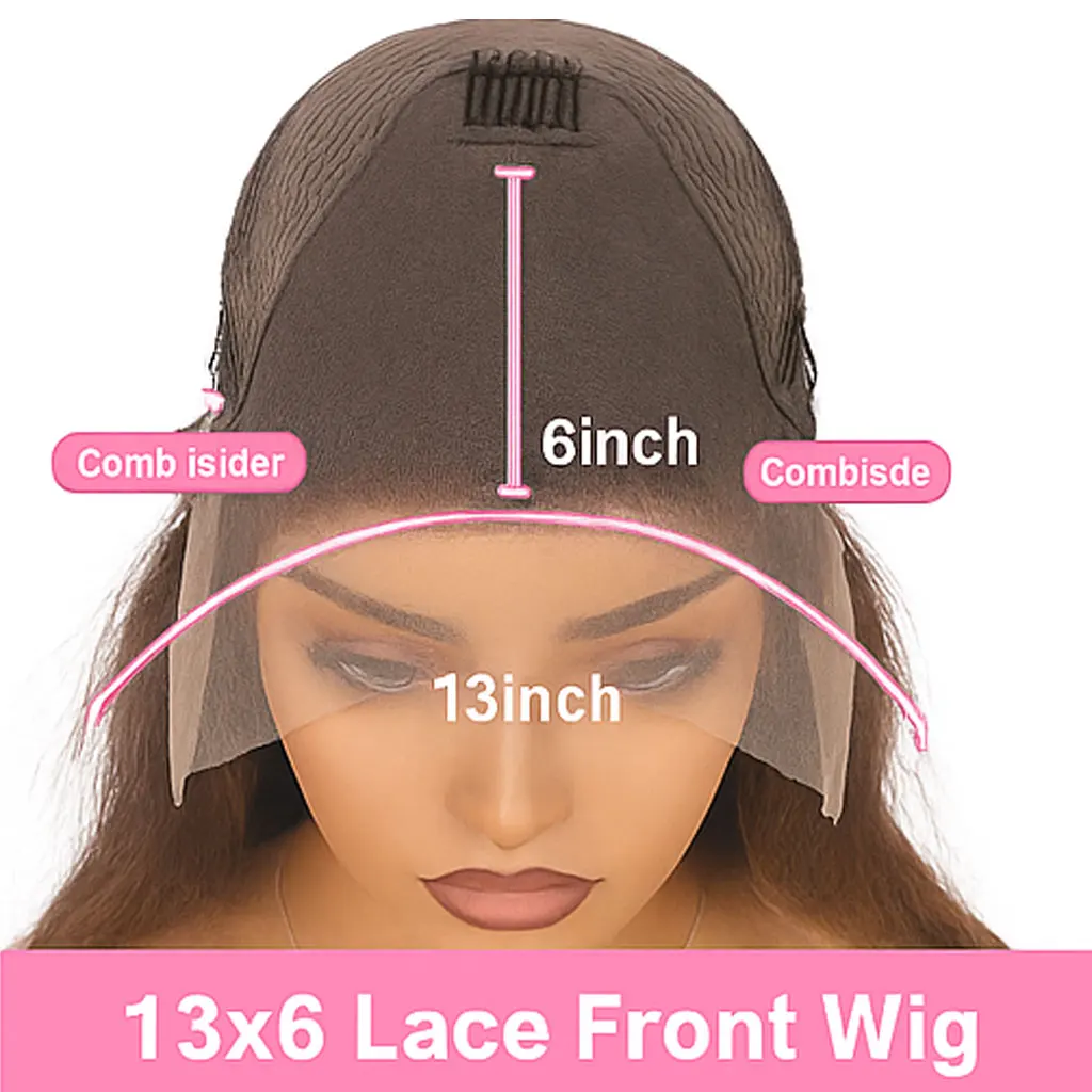 باروكة من شعر طبيعي مفرود بني غريب HD 13x6 دانتيل أمامي قبل القطع بدون صمغ شعر مستعار منزوع مسبقًا للمبتدئين مظهر طبيعي للنساء