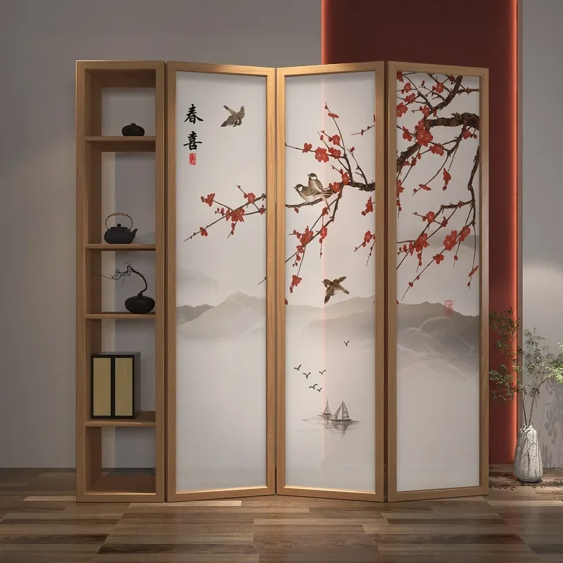 Medieval solid wood screen household movable partition wall tea room study small room shading combination folding screen decorat