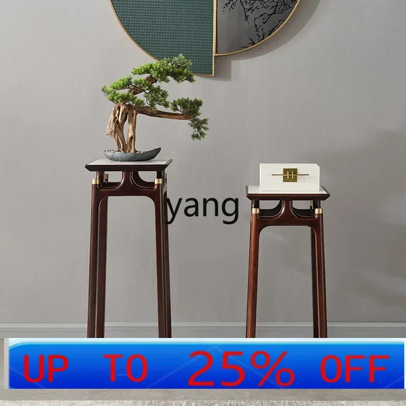 LTT light luxury new Chinese ebony flower stand rock slab solid wood modern living room ornament bonsai plant stand