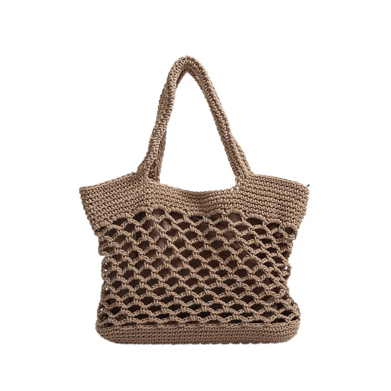 

TT New Grass Woven Bag Beach Bag Handheld Solid Color Cotton Thread Hand Hook Woven Bag Trendy Women's Literary Beach Vacation