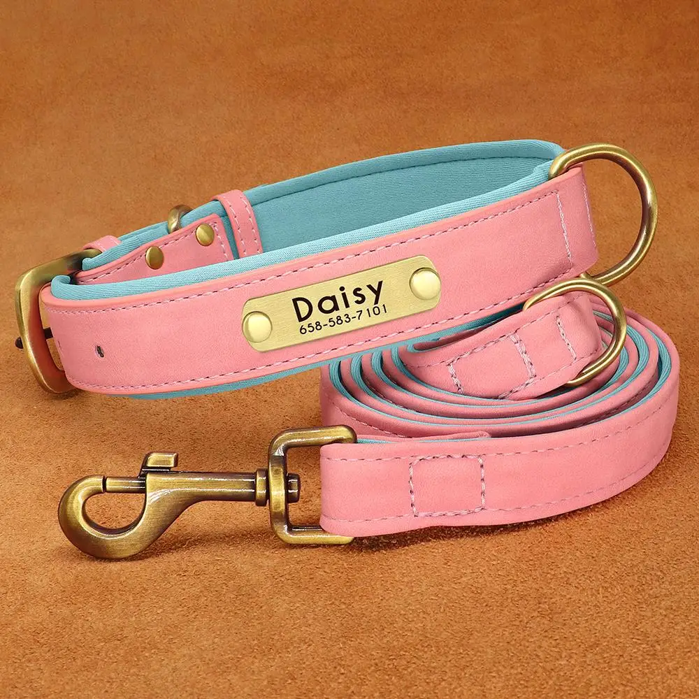 Set aus Hundehalsband und Leine aus PU-Leder, weiches, langlebiges Hundehalsbänder aus schlichtem Leder, 1,5 m Blei, verstellbar, für kleine, mittelgroße Hunde, Mops – Detail 15