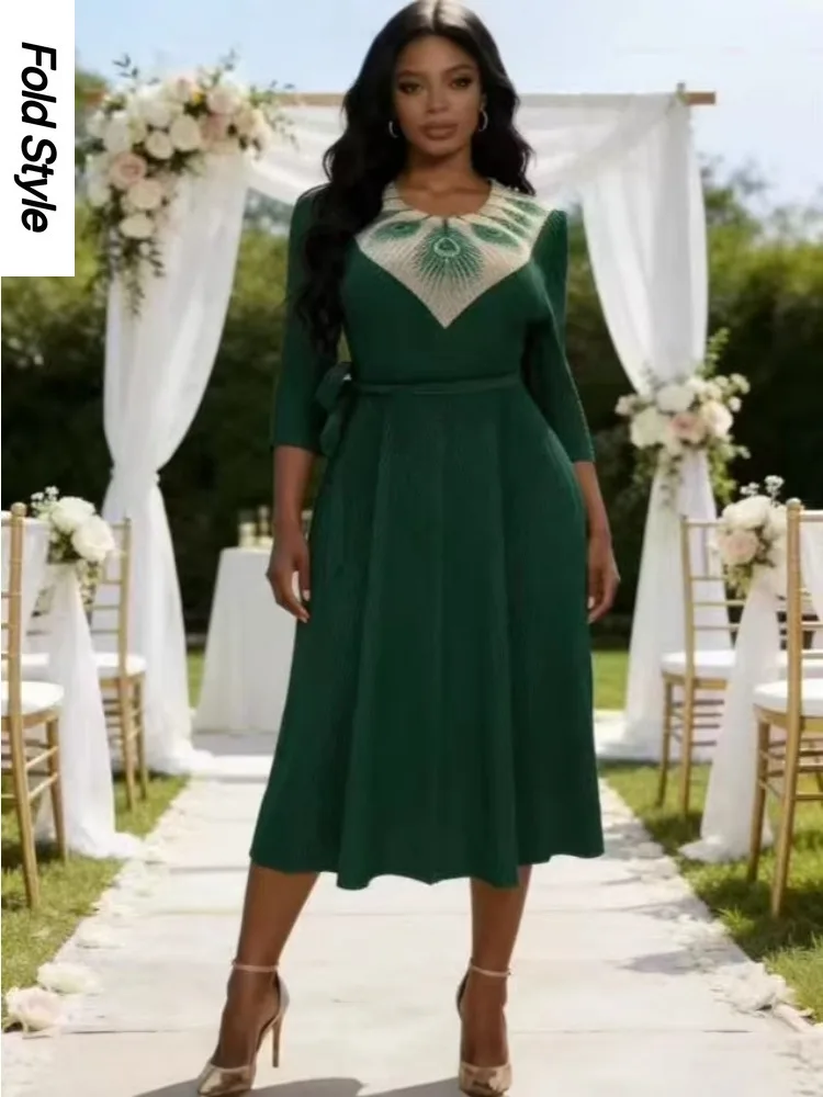 

Новое женское элегантное платье с длинным рукавом и плиссировкой, с принтом, для офиса, весна 2026