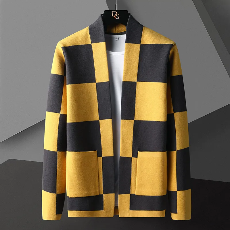 

High-grade Sweater Men Knitwear Fashion Cardigans Spring Autumn New Korean Version Bottom plaid Kint Sweater Coats