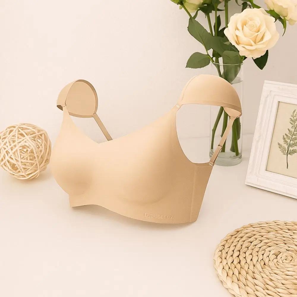 Confortável profundo v ângulo direito sutiã de ombro sem costura anti-flacidez almofada de ombro sutiã lingerie à prova de choque sutiã sem fio cosplay