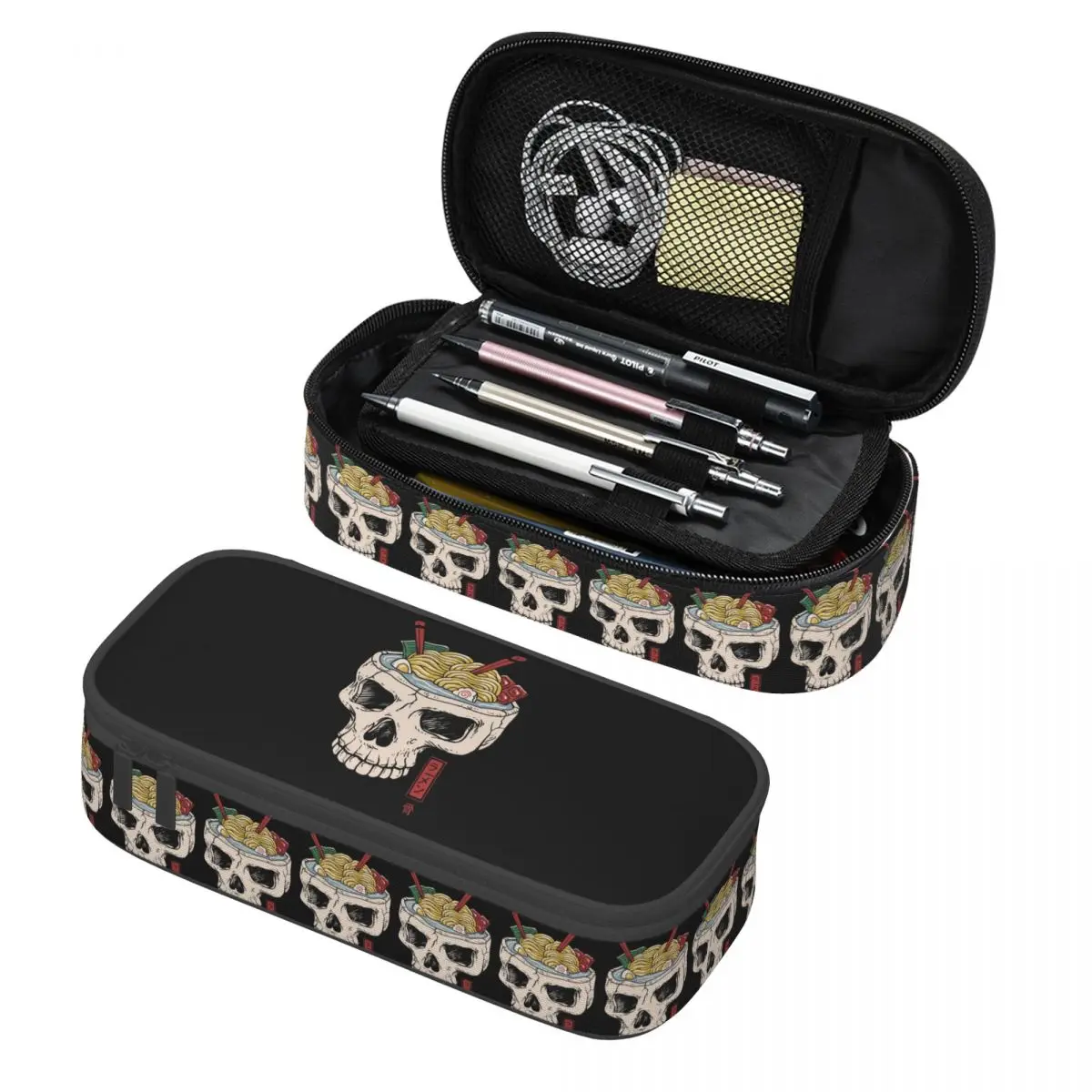 Federmäppchen mit Totenkopf-Ernährungsmuster, Federmäppchen, Aufbewahrung von Schreibwaren, großes Fassungsvermögen, Stiftbox, Bleistiftbeutel für Kinder
