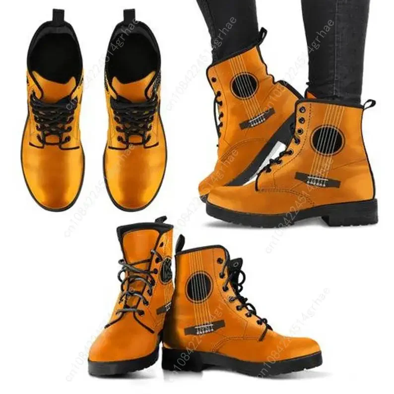 Guitar Leather Boots Guitar Handcrafted Custom Print Boots Men's Women's Winter Boots Guitar Footwear