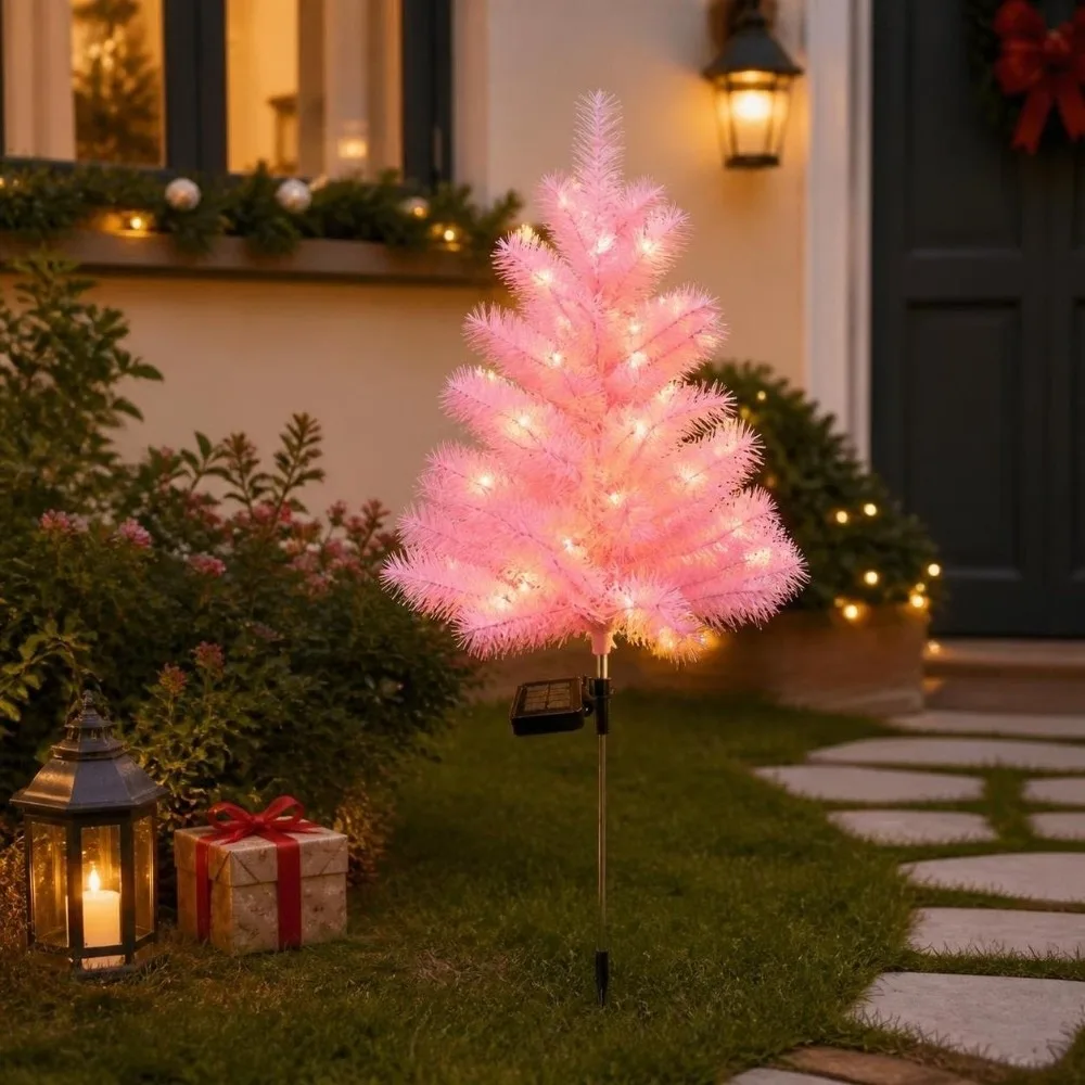 Realistic Solar Christmas Tree Lights Creative Waterproof Christmas Garden Floor Lamp Ground Mounted Cordless
