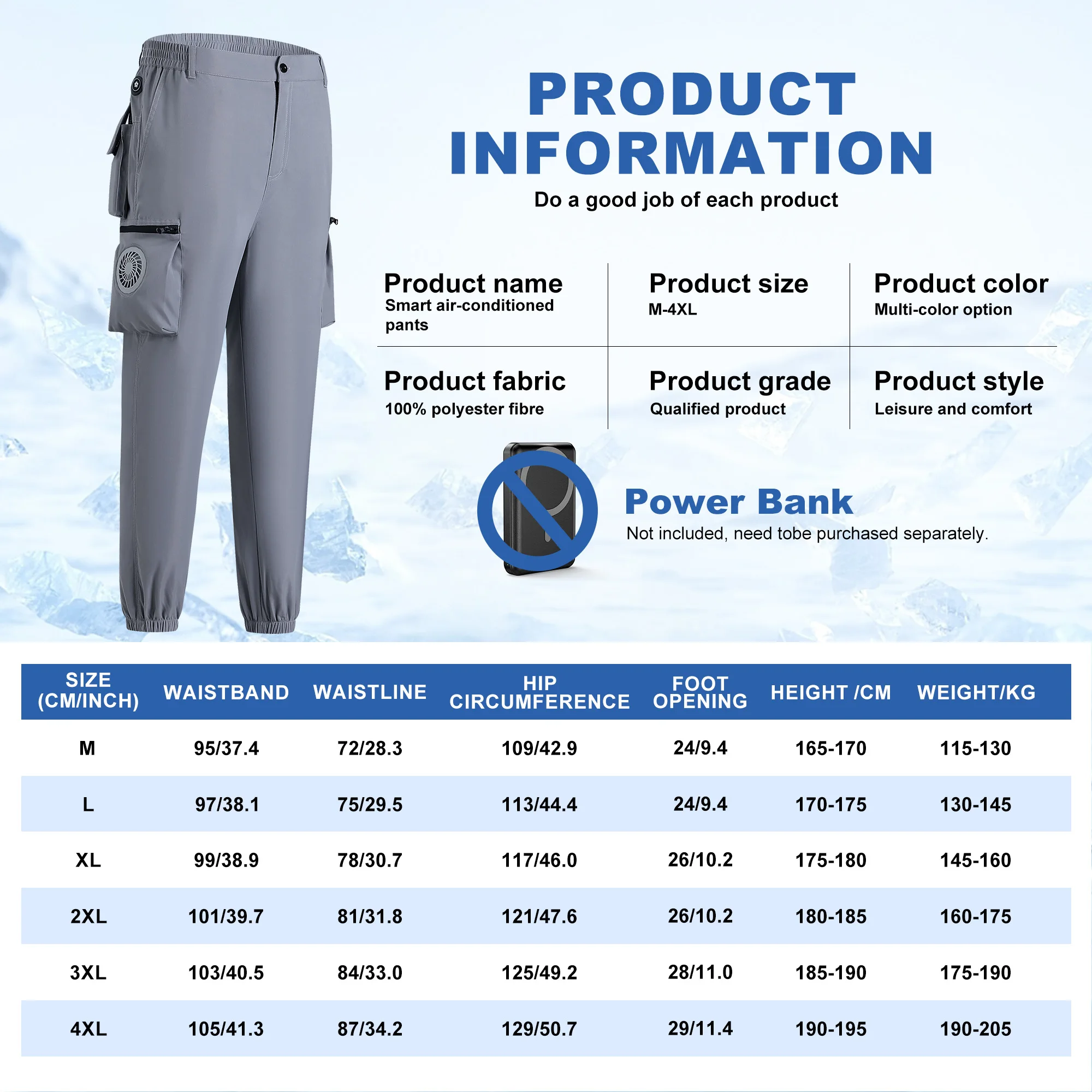 Fan Pants Cold Fishing Camping Ride Climbing Hiking Sports Fan Suit Air-Conditioning Clothes Fan Cooling Outdoor Work 