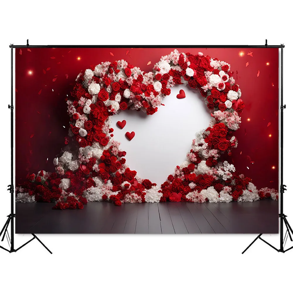 Photography Backdrop Red Rose Flowers Love Heart for Adult Kids Portrait Background for Photo Studio Cake Smash Decor Banner