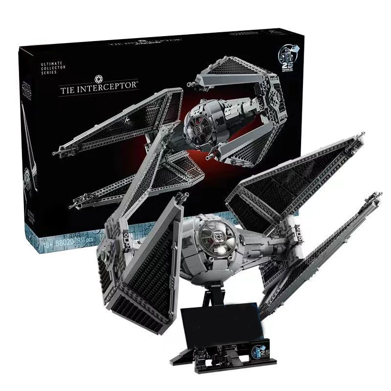 2024 New Spaceship TIE-Interceptors Building Blocks Modified from Imperial Fighters Model 75382 Refit Assembly Bricks Gifts Toys