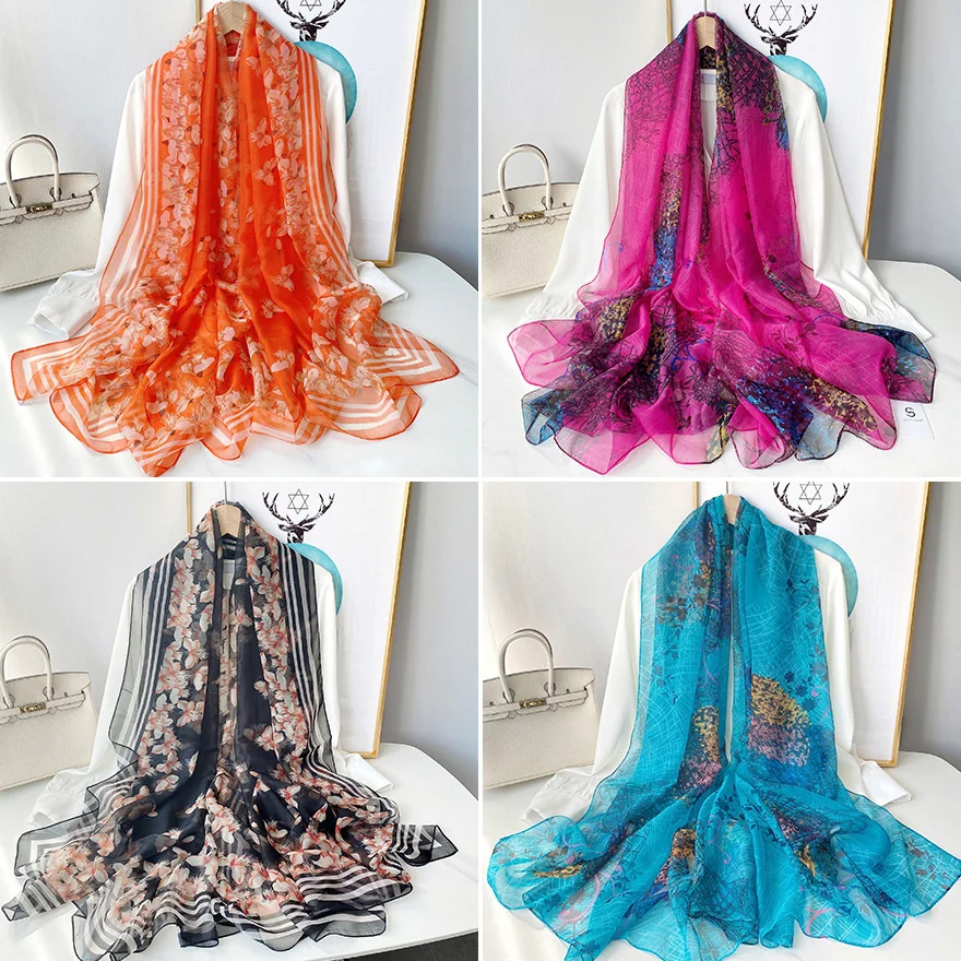 

2023 Luxury Brand Women Fashion Scarf Plain Solid Silk Linen Shawls Scarves Summer Lady Bandanas Foulard Hijab