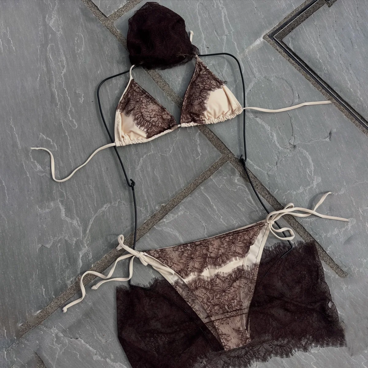 Lace 3Pcs Sexy Bikini Sexy Women Bandeau Biquini Female Swimsuit Push Up Swimwear Mini Skirt Cover Up Bathing Suits Beachwear