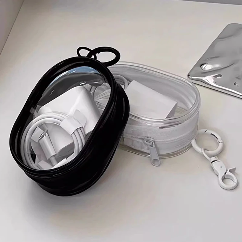 Portable Clear Figure Display Keyring Bag Waterproof PVC Oval Hanging Blind Box Storage Bags Keychain Organizer Case